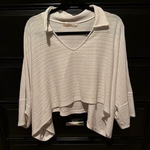 Cream Ribbed V-Neck Sweater